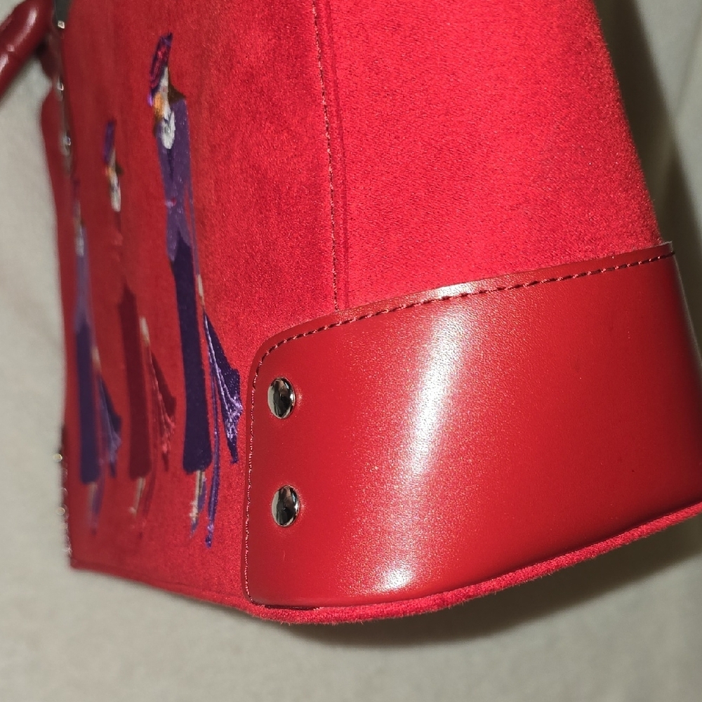 Sandol Living Fashion Red Faux Suede Embroidered Handbag - Picture 2 of 11